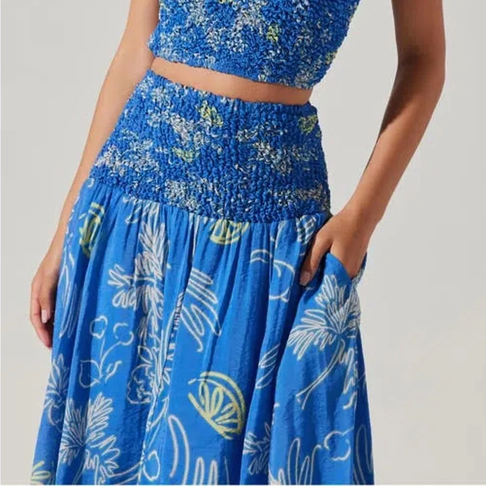 ASTR The Label Tropical Print A-line Skirt In Blue Lemon Print Size Medium